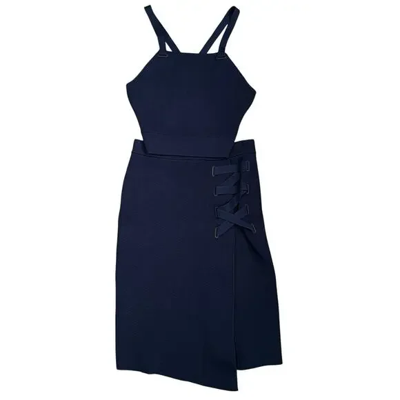 NWT Jonathan Simkhai Straight Laced Skirt Crop Tank Top Outfit Stretch Knit Navy - Picture 3 of 12